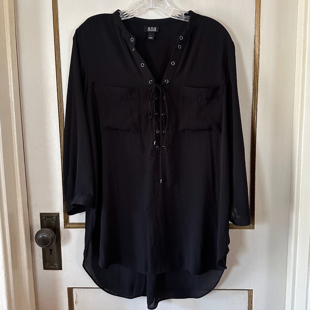 Black Lace-up High Low Hem Tunic